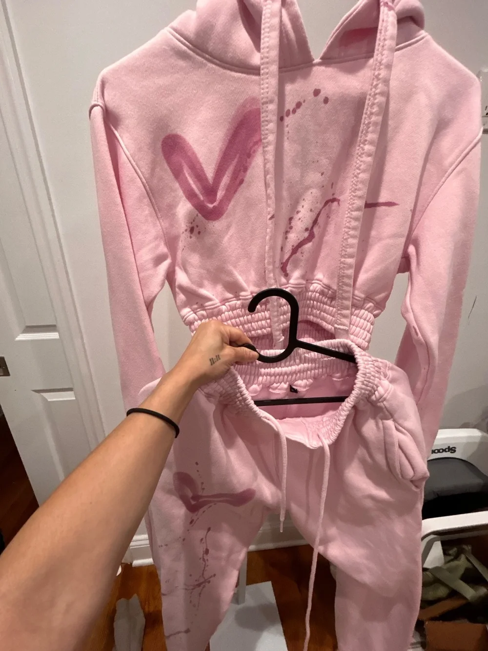 Pink Heart Crop Hoodie and Jogger Set Viral Tik Tok